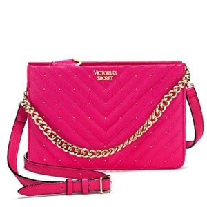 Studded V-Quilt 24/7 Crossbody-Hot Pink